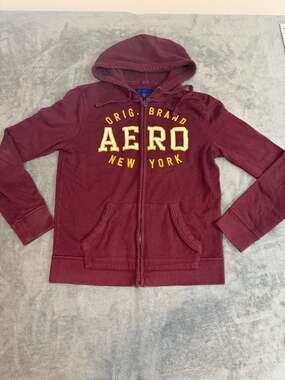 Aeropostale Women's Burgundy AERO New York Full-Zip Logo Hoodie Size M